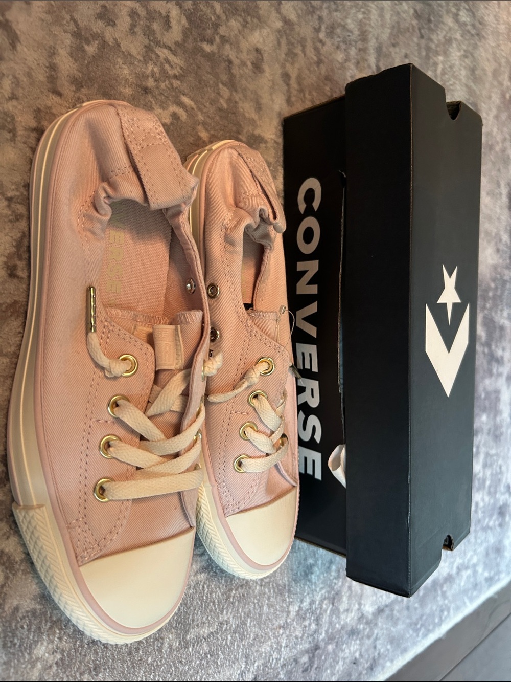Converse Pale Pink Canvas Low-Top Sneakers with Gold Eyelets